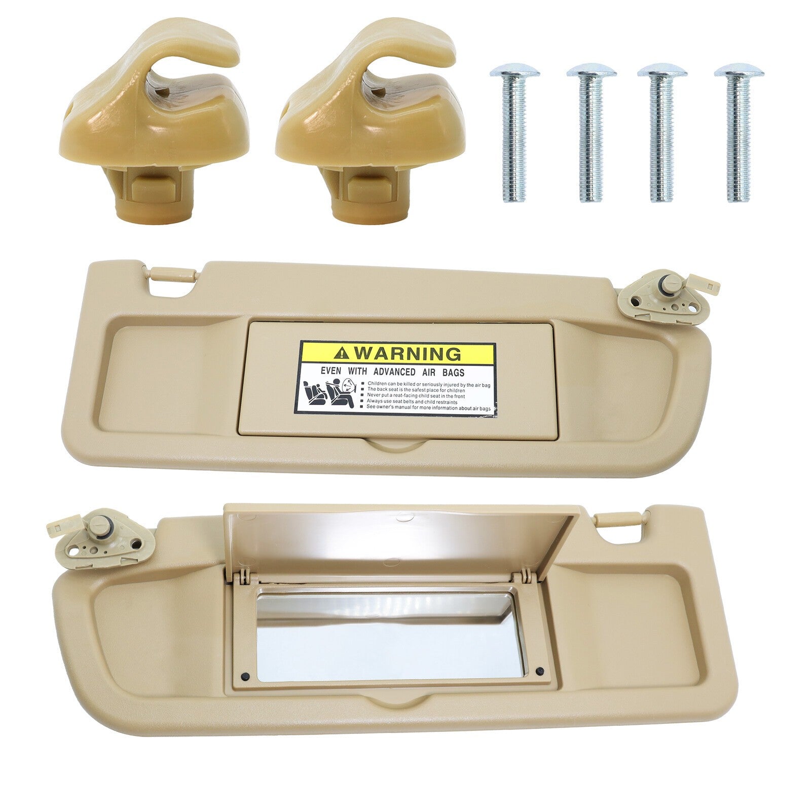Beige Sun Visor W/Hook Clips Pair For 2006-2011 Honda Civic Left & Right