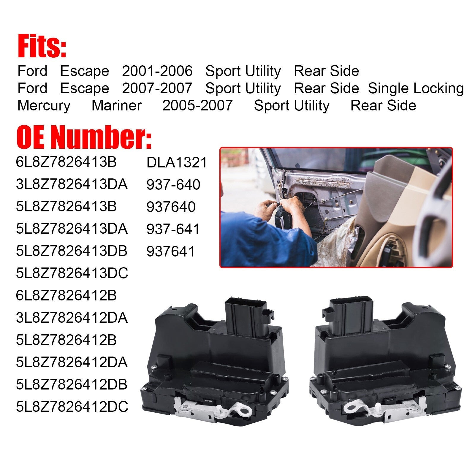 2x Rear Door Lock Actuator for Ford Escape 01-07 Mercury Mariner 05-07 937640