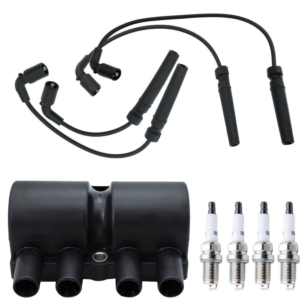 Ignition Coil + 4 Spark Plug + 4 Wires For Chevy Aveo Pontiac Wave Suzuki UF503