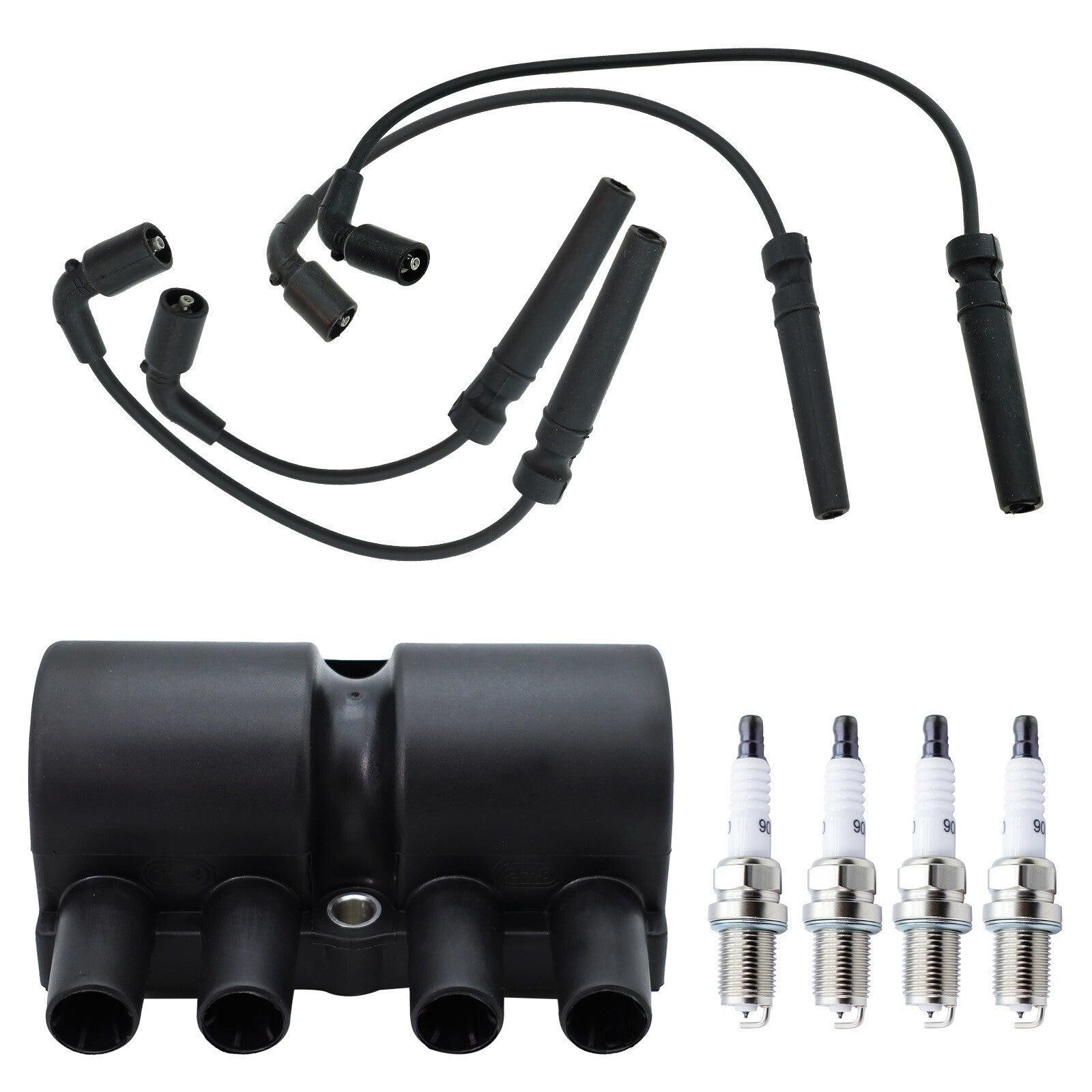 Ignition Coil + 4 Spark Plug + 4 Wires For Chevy Aveo Pontiac Wave Suzuki UF503
