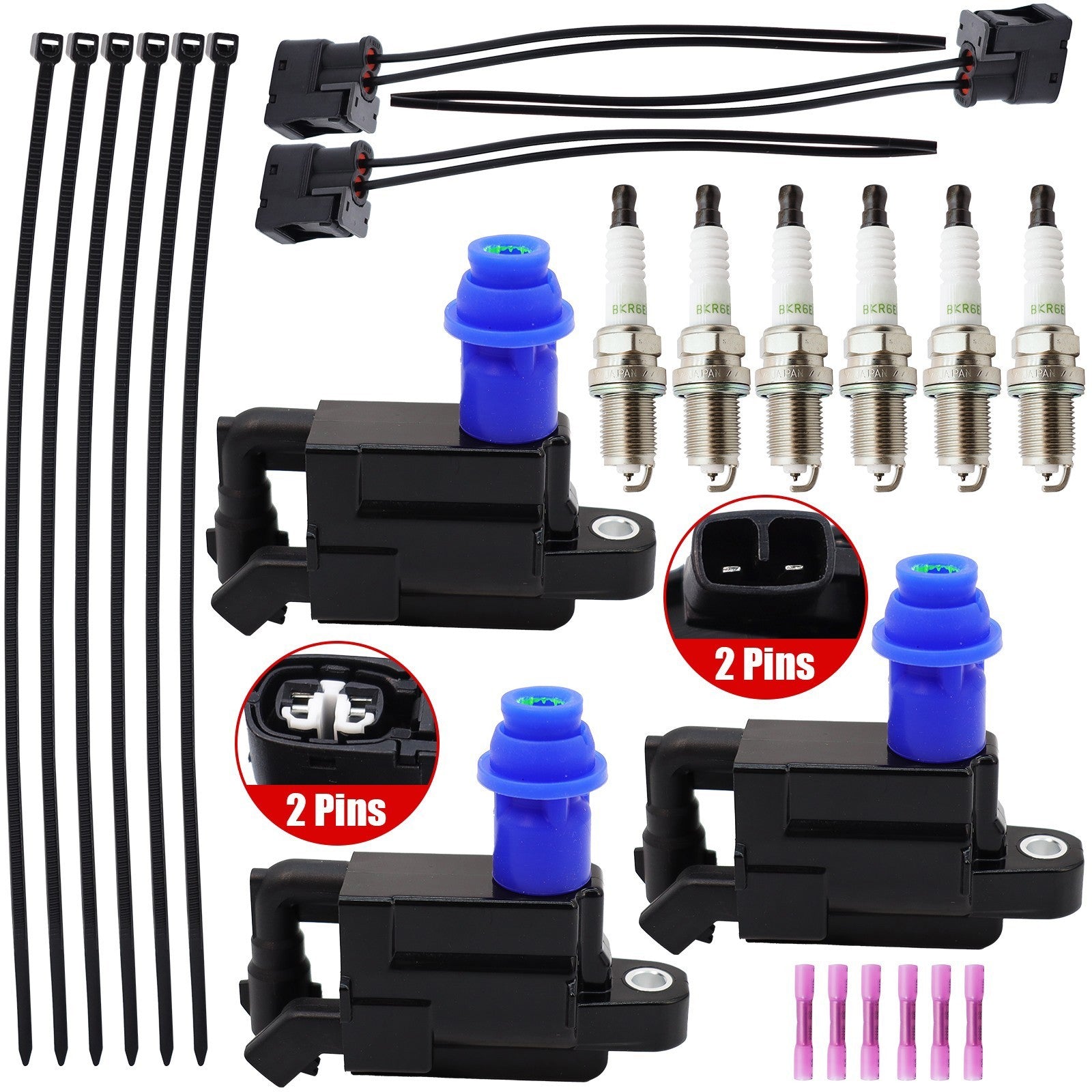 6XSpark Plug & 3XIgnition Coil & Connector Set For Lexus IS300 GS300 3.0L UF228