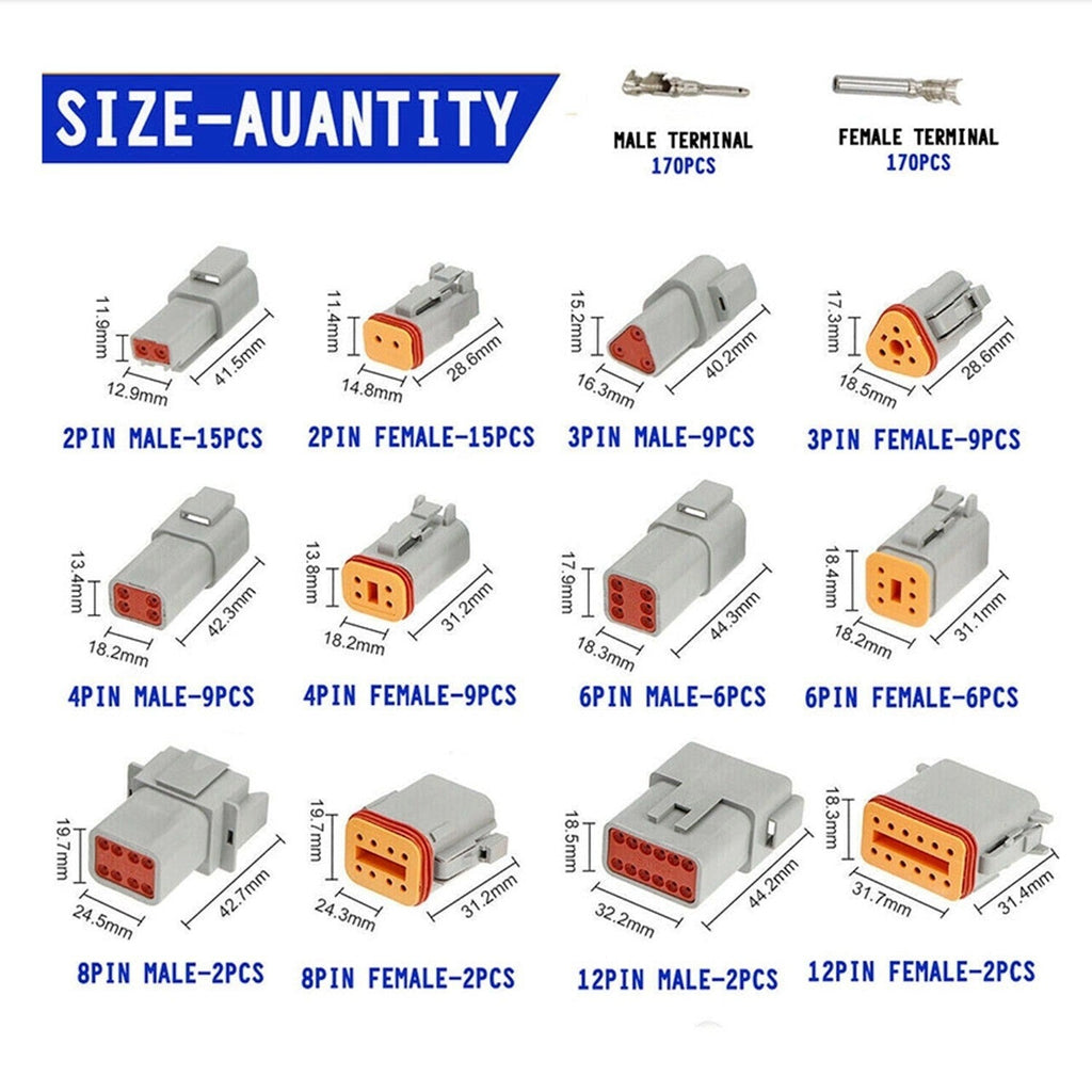 750 Pcs Deutsch DT Connector Plug Kit for 14 16 18 20 AWG Stamped Contact Kit