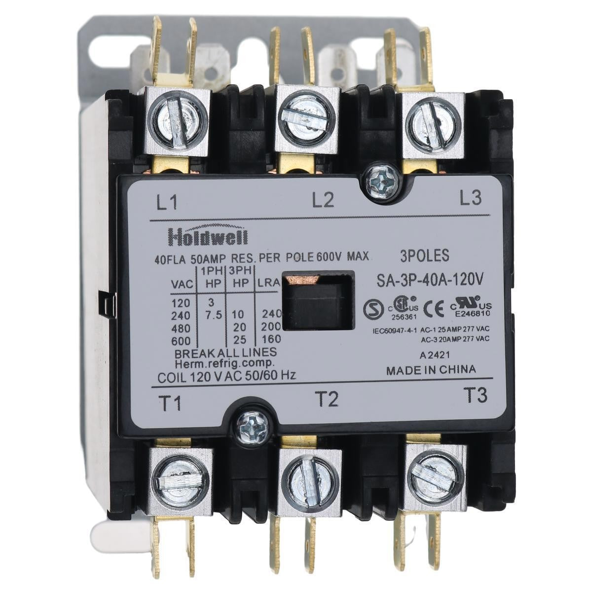 SA-3P-40A-120V Definite Purpose Contactor 3Poles 40FLA 120V AC Coil