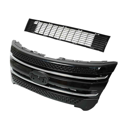 BB53-8200 Gloss Black Front Upper&Lower Grill Grille For 2011-2015 Ford Explorer