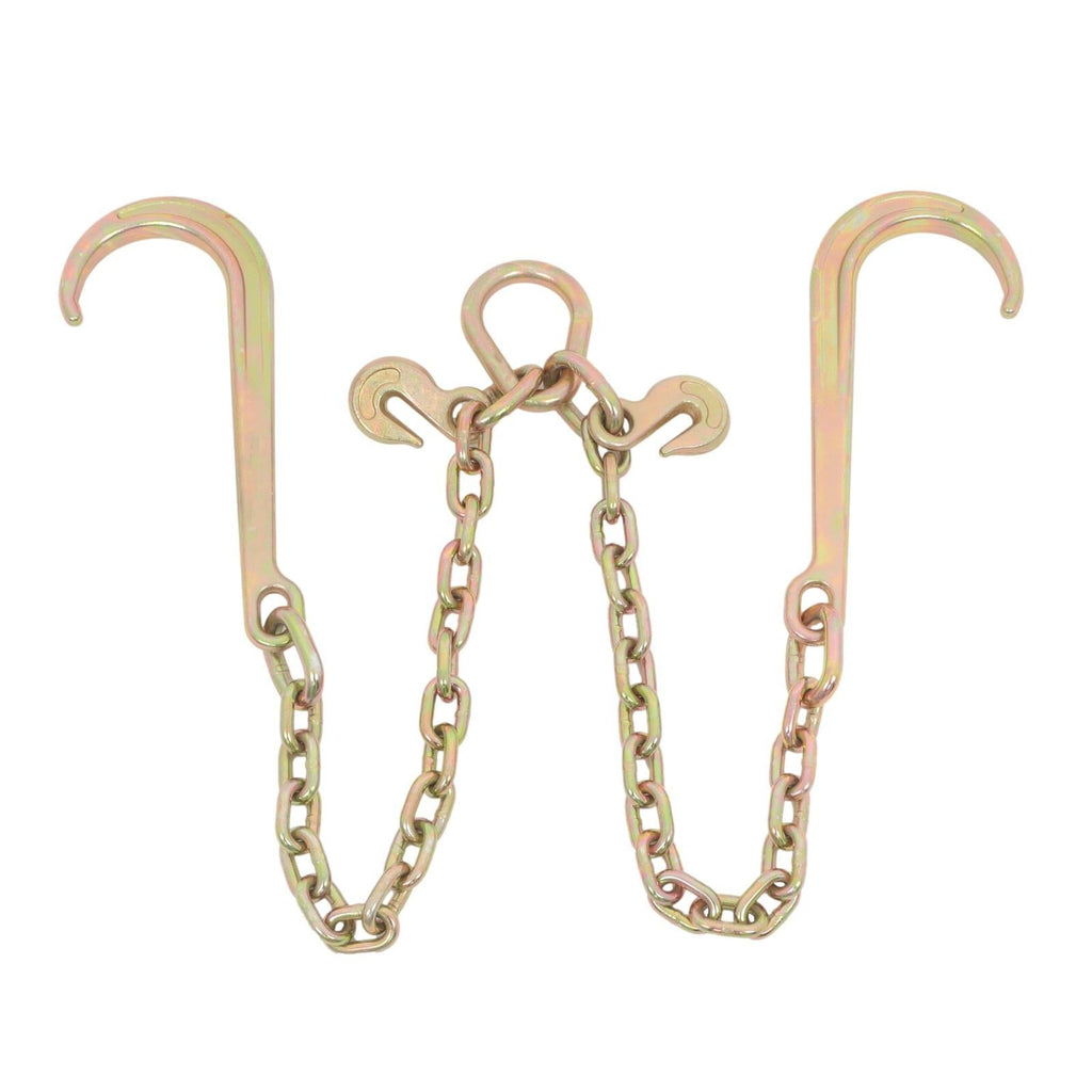 3/8In × 2FT 7100Lbs V-Bridle Tow Chain G80 With 15In J-Hooks 3/8In Grapple Hooks