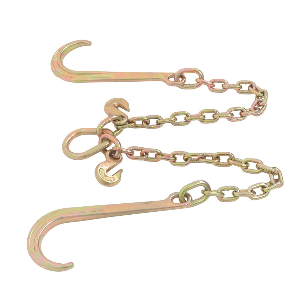 3/8In × 2FT 7100Lbs V-Bridle Tow Chain G80 With 15In J-Hooks 3/8In Grapple Hooks