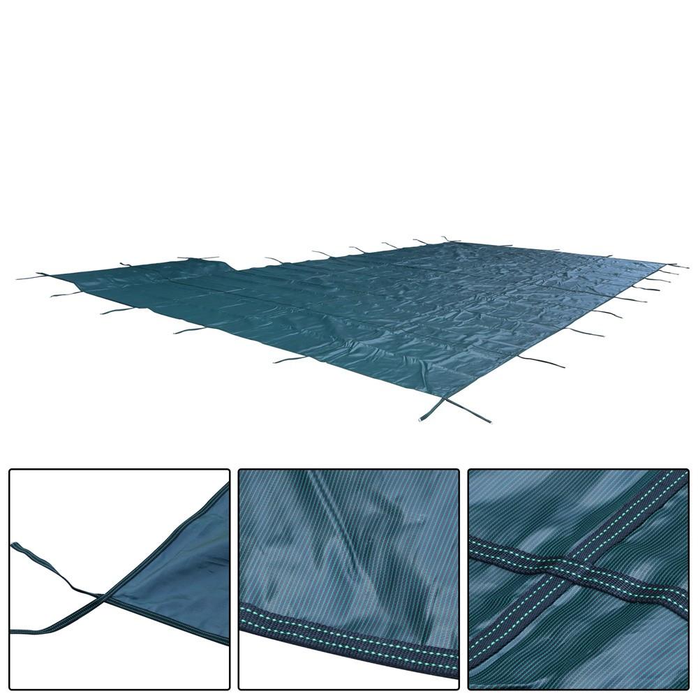 Rectangle Swimming Pool Safety Cover W/ Right Flush & Anchors For 18x36FT Green