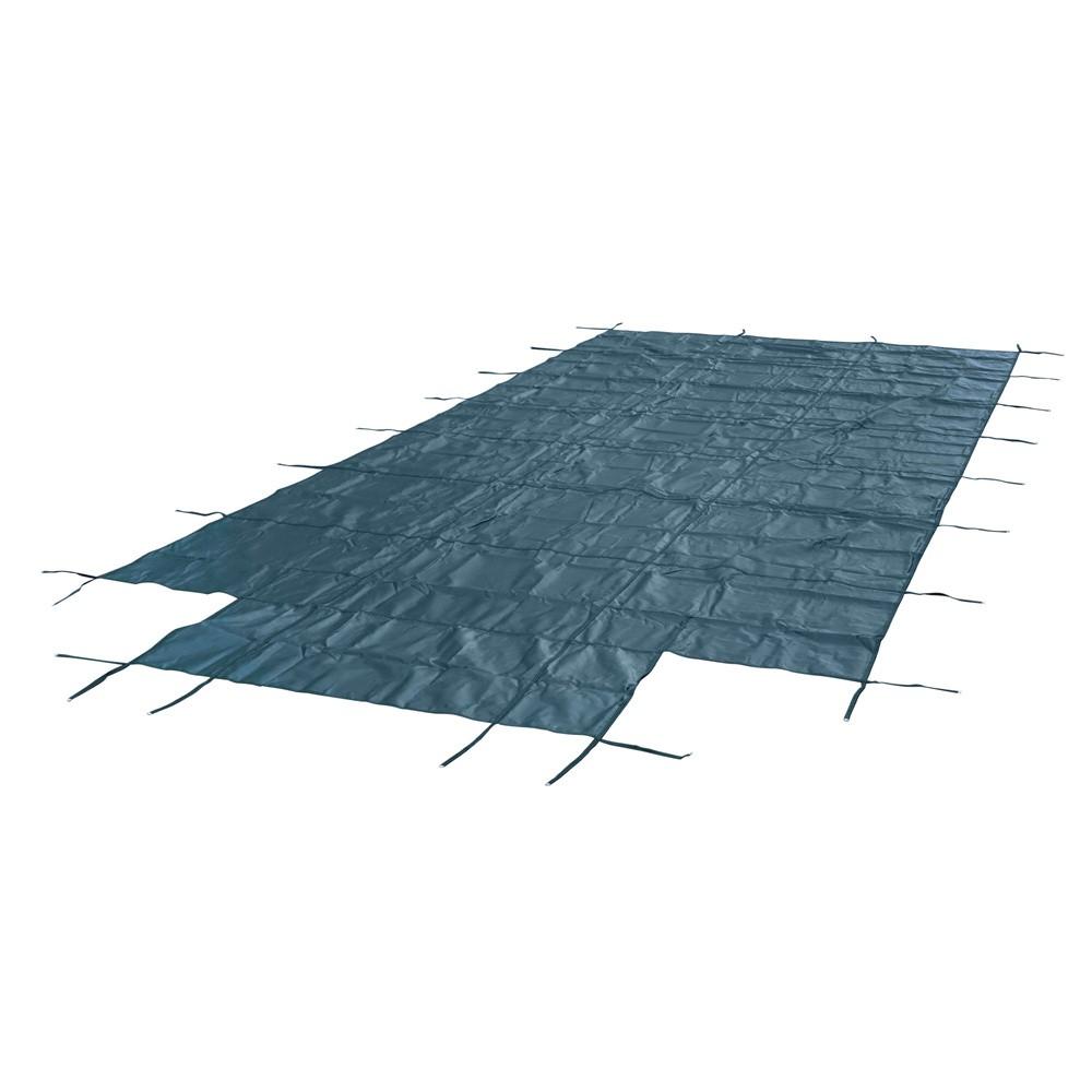Green Mesh Pool Safety Cover For 16x32 ft Rectangle with 4x8ft Center End Step