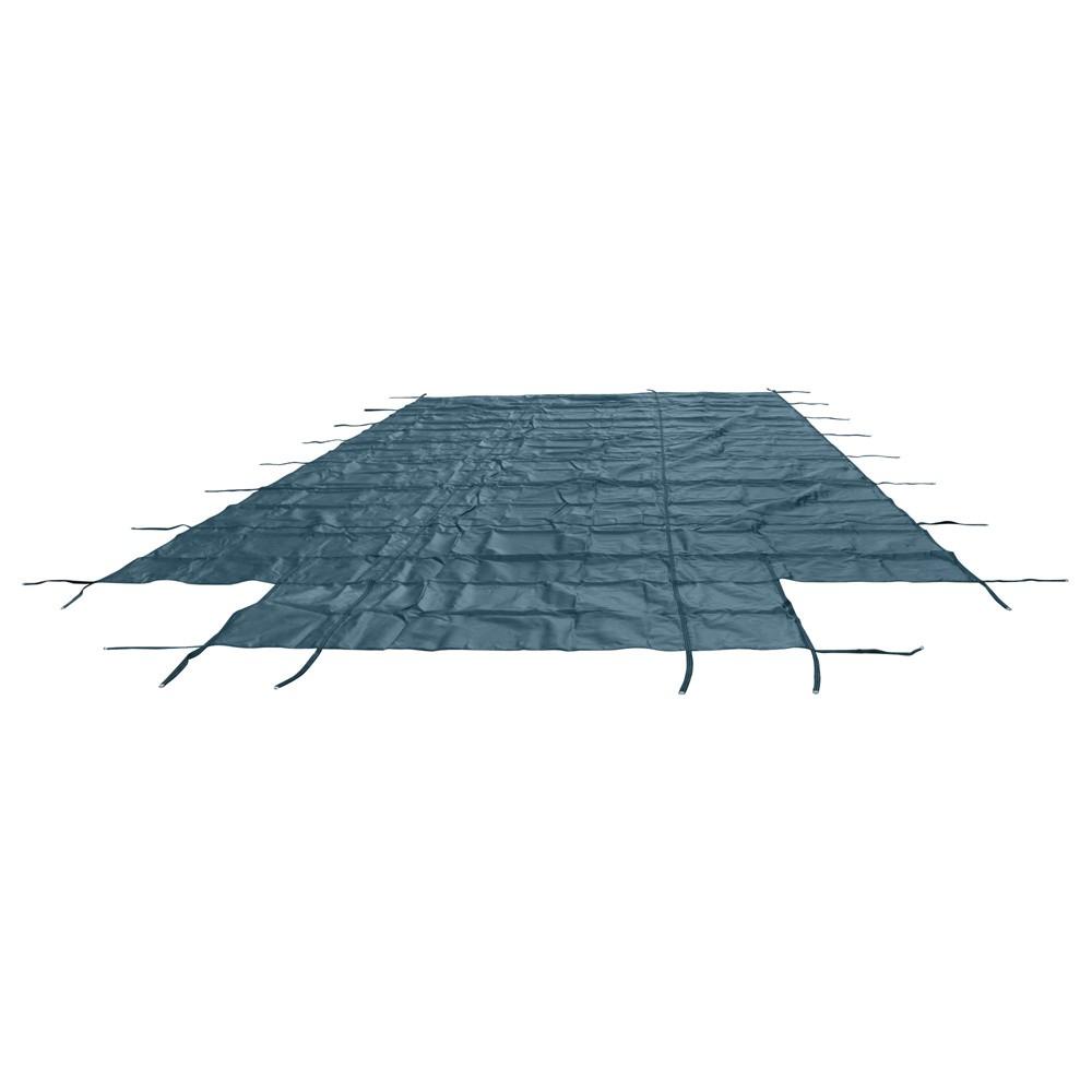 Green Mesh Pool Safety Cover For 16x32 ft Rectangle with 4x8ft Center End Step
