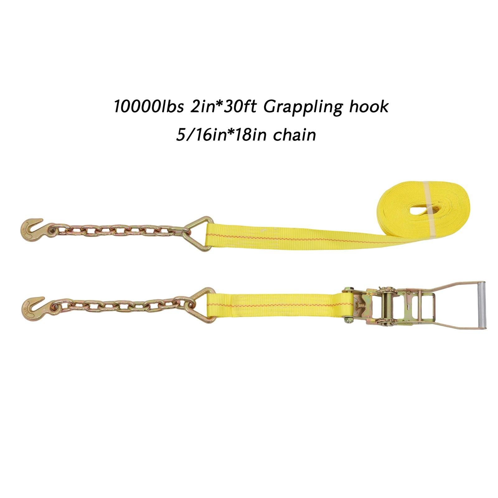 4-Pack 2 Inch x 30 Ft Chain Ratchet Straps 10000lbs with Chains & Grab Hooks