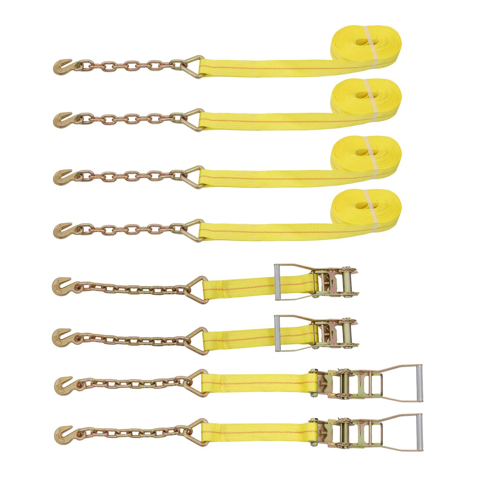 4-Pack 2 Inch x 30 Ft Chain Ratchet Straps 10000lbs with Chains & Grab Hooks