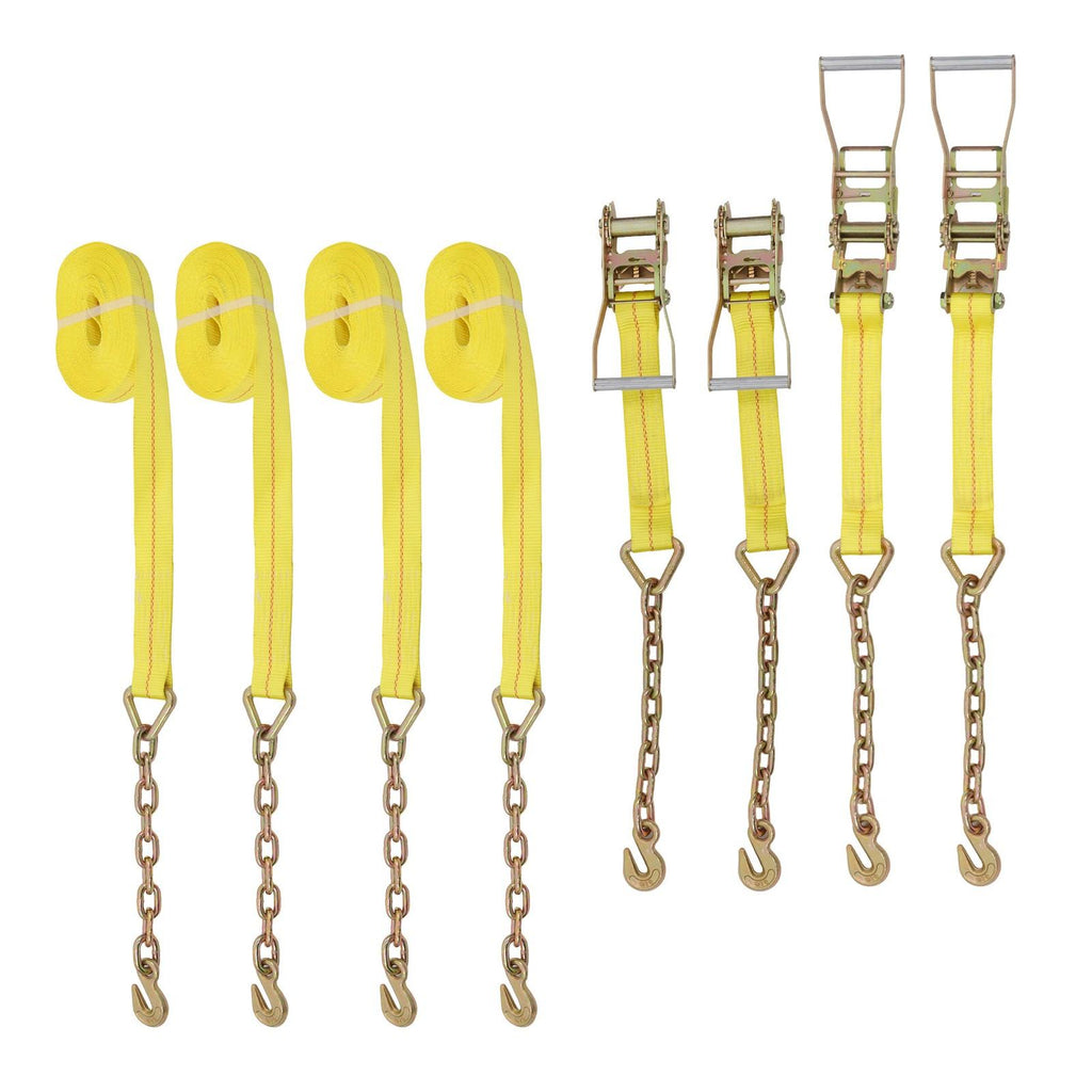 4-Pack 2 Inch x 30 Ft Chain Ratchet Straps 10000lbs with Chains & Grab Hooks