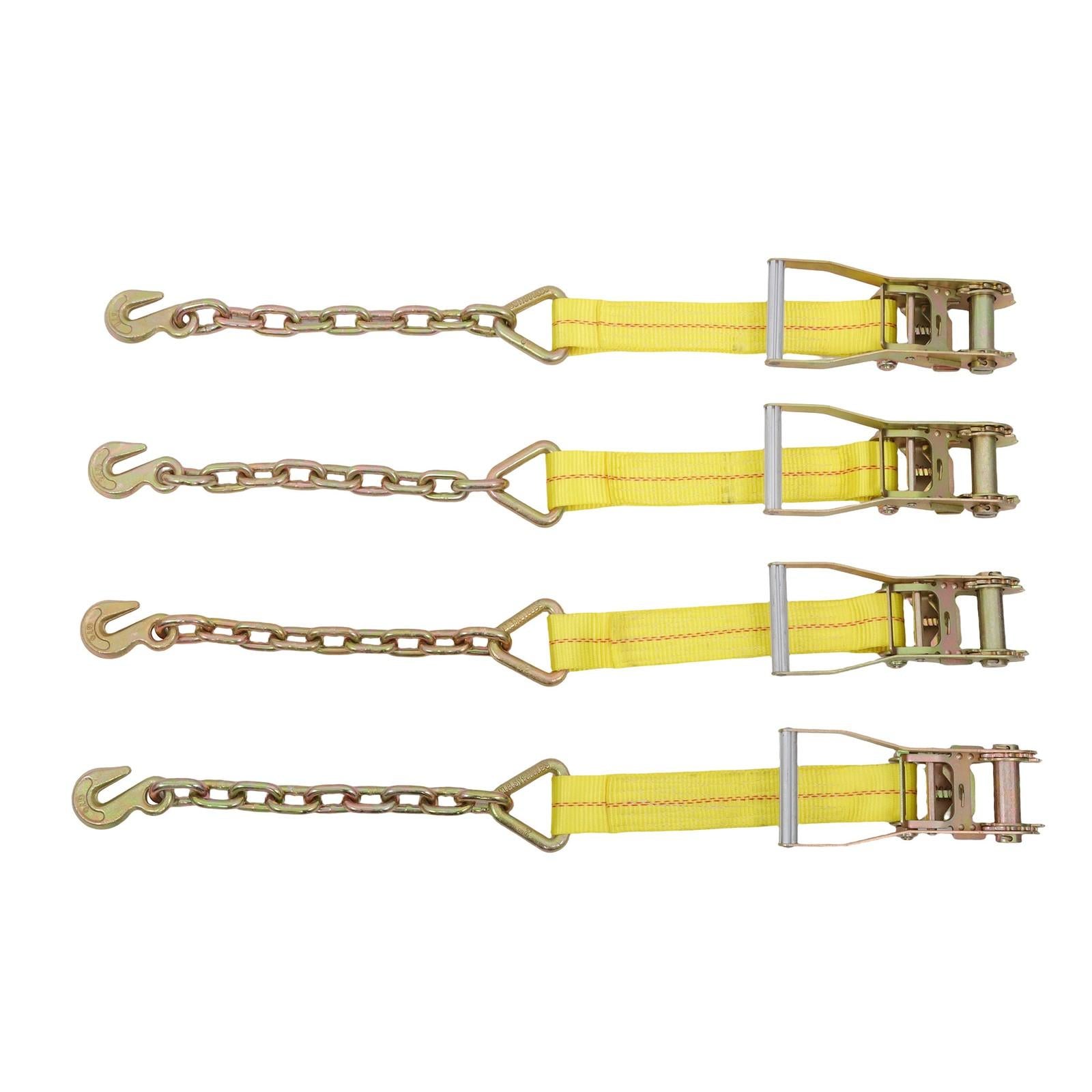 4-Pack 2 Inch x 30 Ft Chain Ratchet Straps 10000lbs with Chains & Grab Hooks