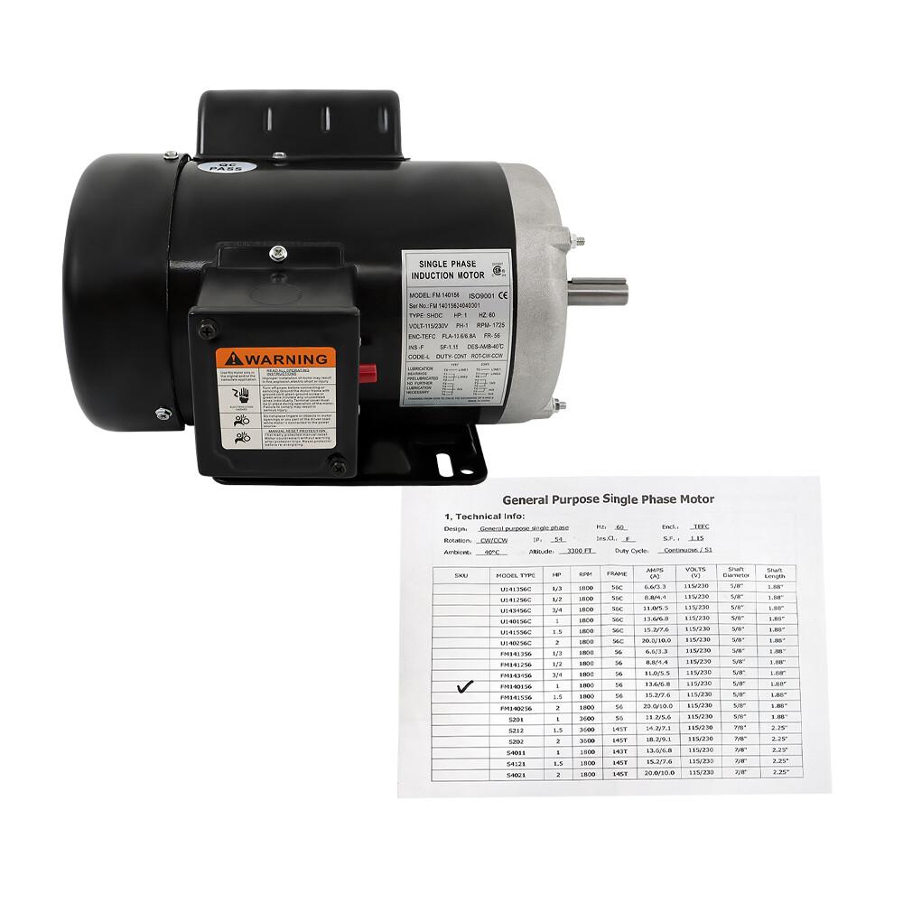 1HP Single Phase 230/115 Volt 1800 RPM General Purpose Electric Motor