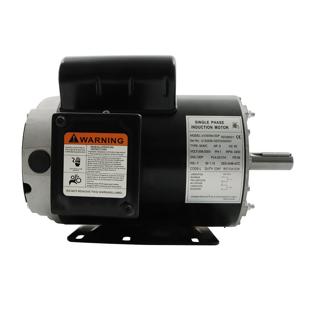 5 HP Compressor Duty Electric Motor Single Phase 3450RPM 5/8" Shaft 208V-230V