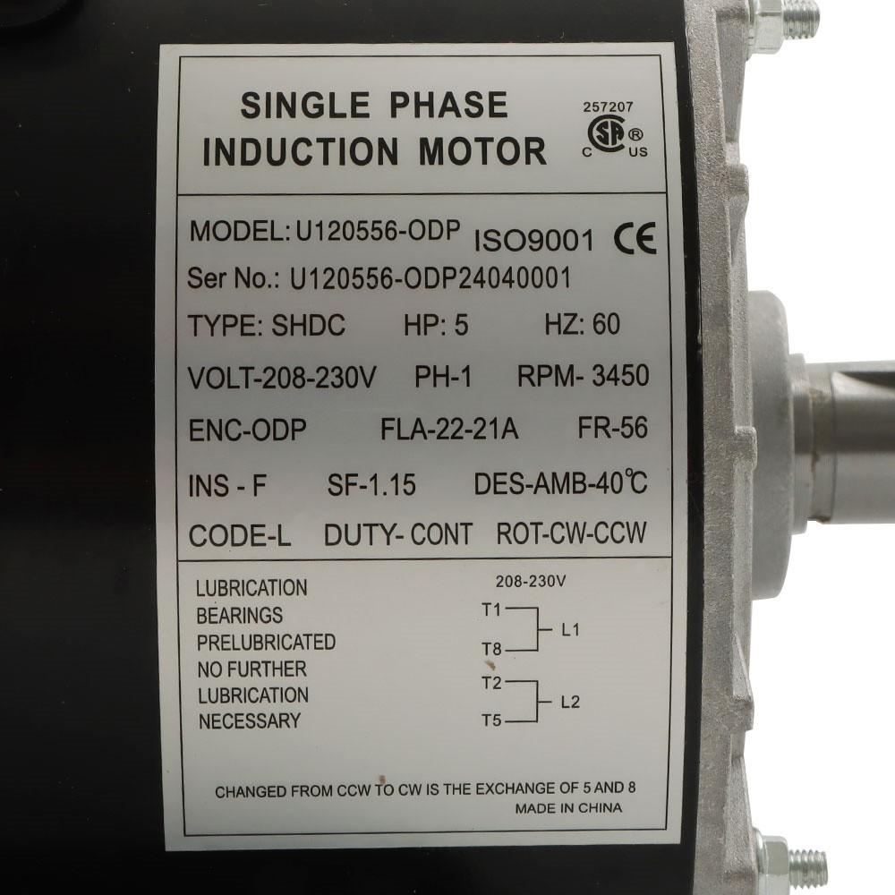 5 HP Compressor Duty Electric Motor Single Phase 3450RPM 5/8" Shaft 208V-230V