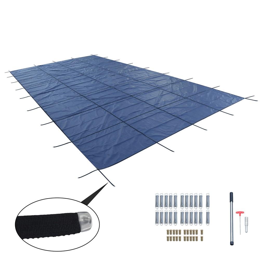 Inground Pool Safety Cover For 14' x 28' Blue Mesh For Backyard Yard  W/ Anchor