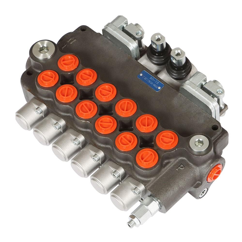 6 Spool 21 GPM 3625 PSI Hydraulic Directional Control Valve SAE With 2 Joysticks