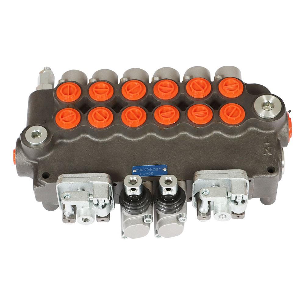 6 Spool 21 GPM 3625 PSI Hydraulic Directional Control Valve SAE With 2 Joysticks