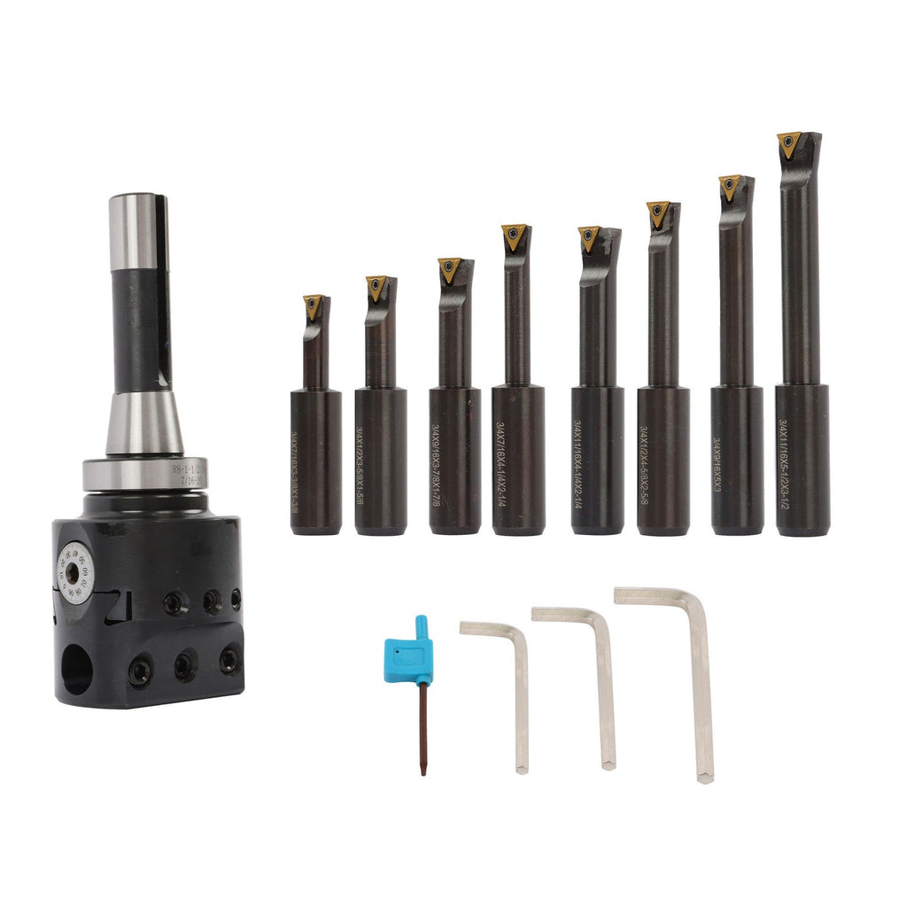 8Pieces Indexable 3/4" Boring Bar Set+3" Boring head R8 Shank Dial Reading 0-100