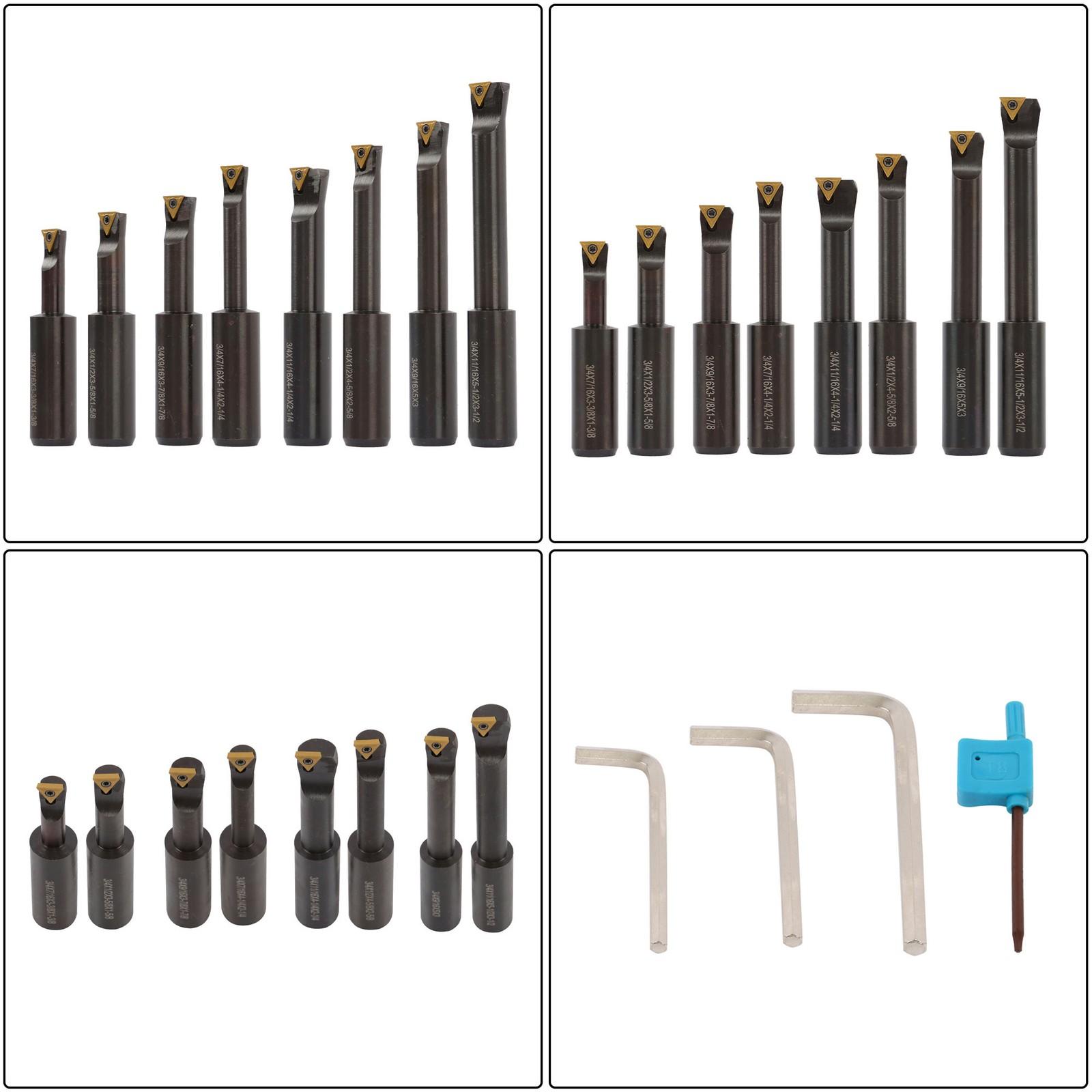 8Pieces Indexable 3/4" Boring Bar Set+3" Boring head R8 Shank Dial Reading 0-100