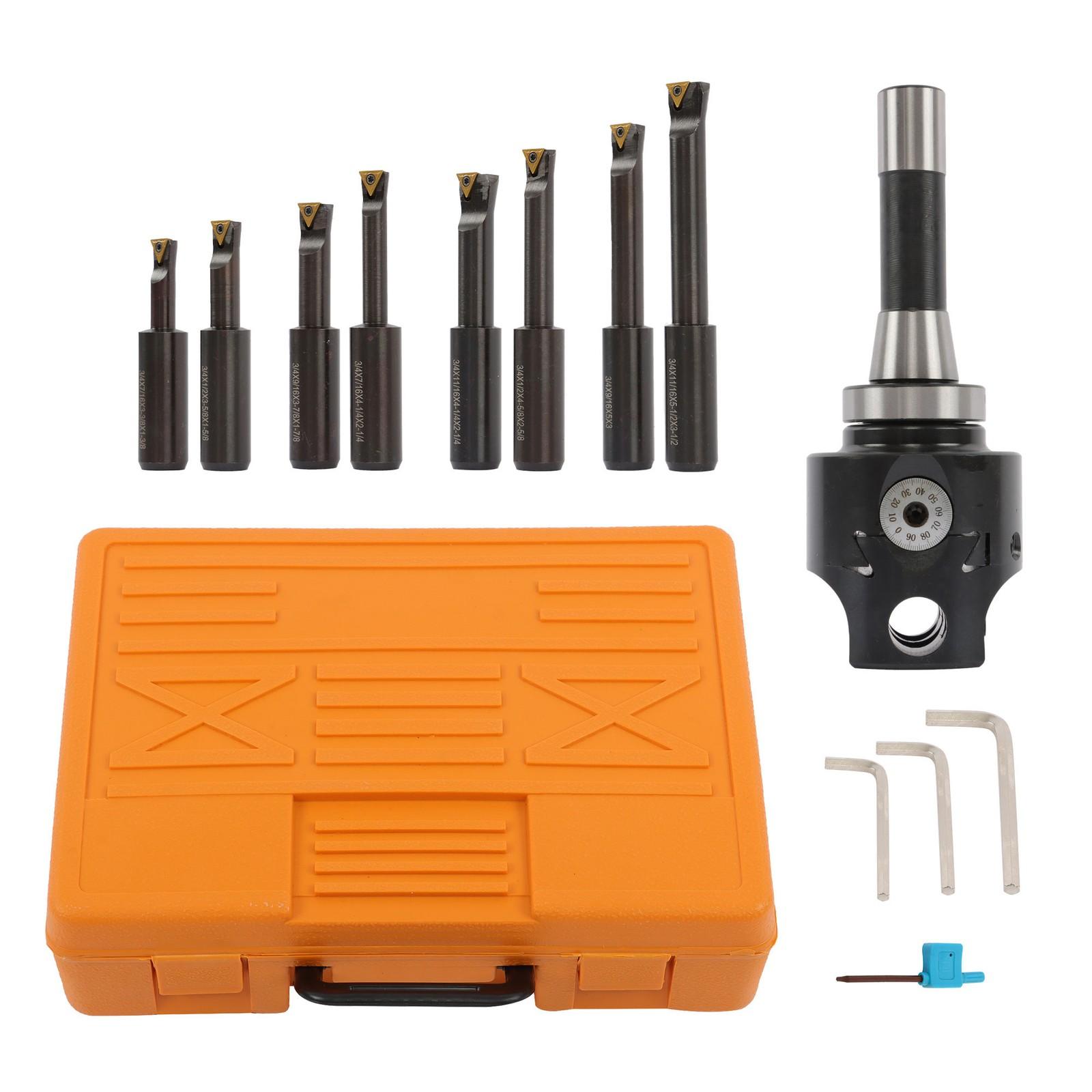 8Pieces Indexable 3/4" Boring Bar Set+3" Boring head R8 Shank Dial Reading 0-100