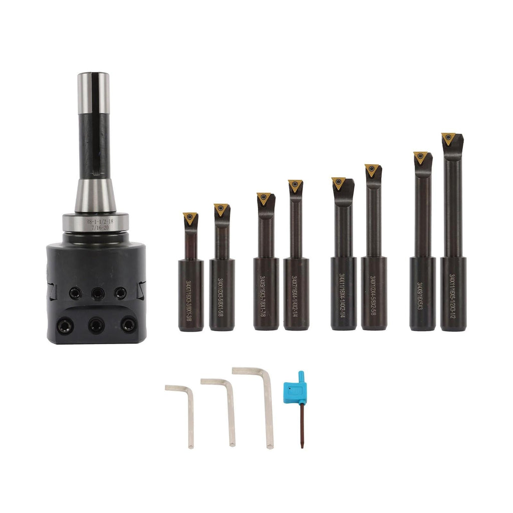 8Pieces Indexable 3/4" Boring Bar Set+3" Boring head R8 Shank Dial Reading 0-100