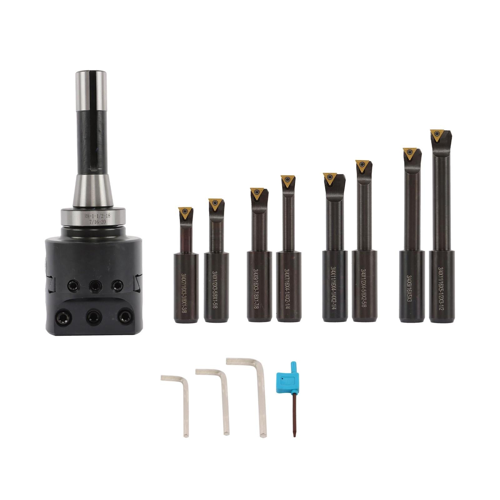 8Pieces Indexable 3/4" Boring Bar Set+3" Boring head R8 Shank Dial Reading 0-100