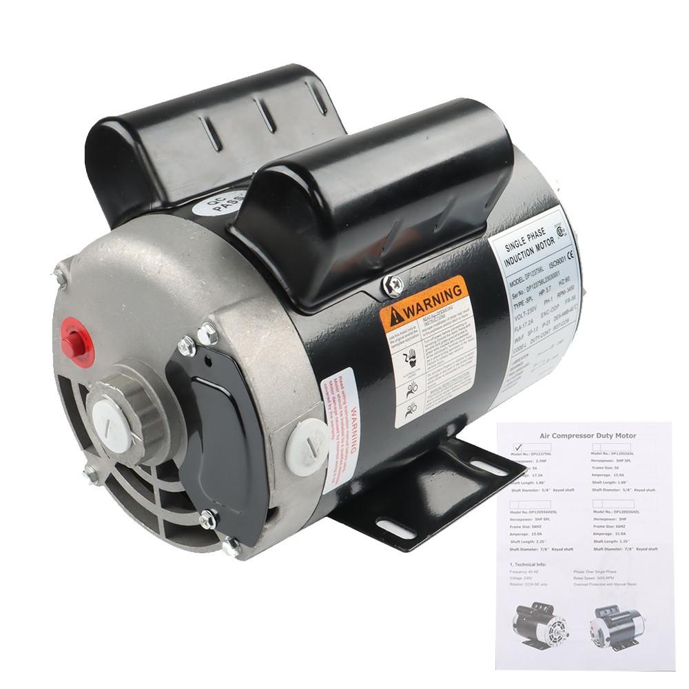 3.7HP 3450RPM Electric Motor Compressor Duty 56 Frame 1 Phase 5/8" Shaft 230V