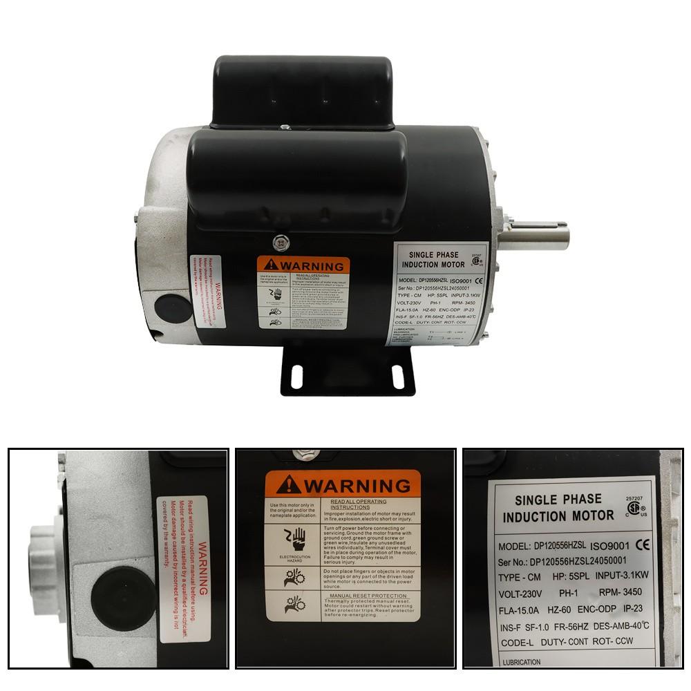 5 HP SPL 1 Phase 3450RPM Electric Air Compressor Duty Motor 56HZ  7/8" Shaft New