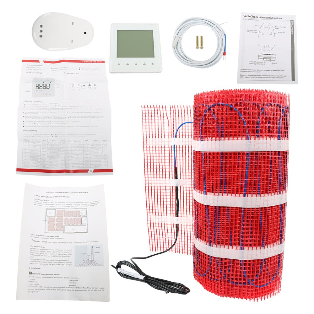 100 Sqft Floor Heating Mat Kit Electric Radiant Floor Heating System 120V