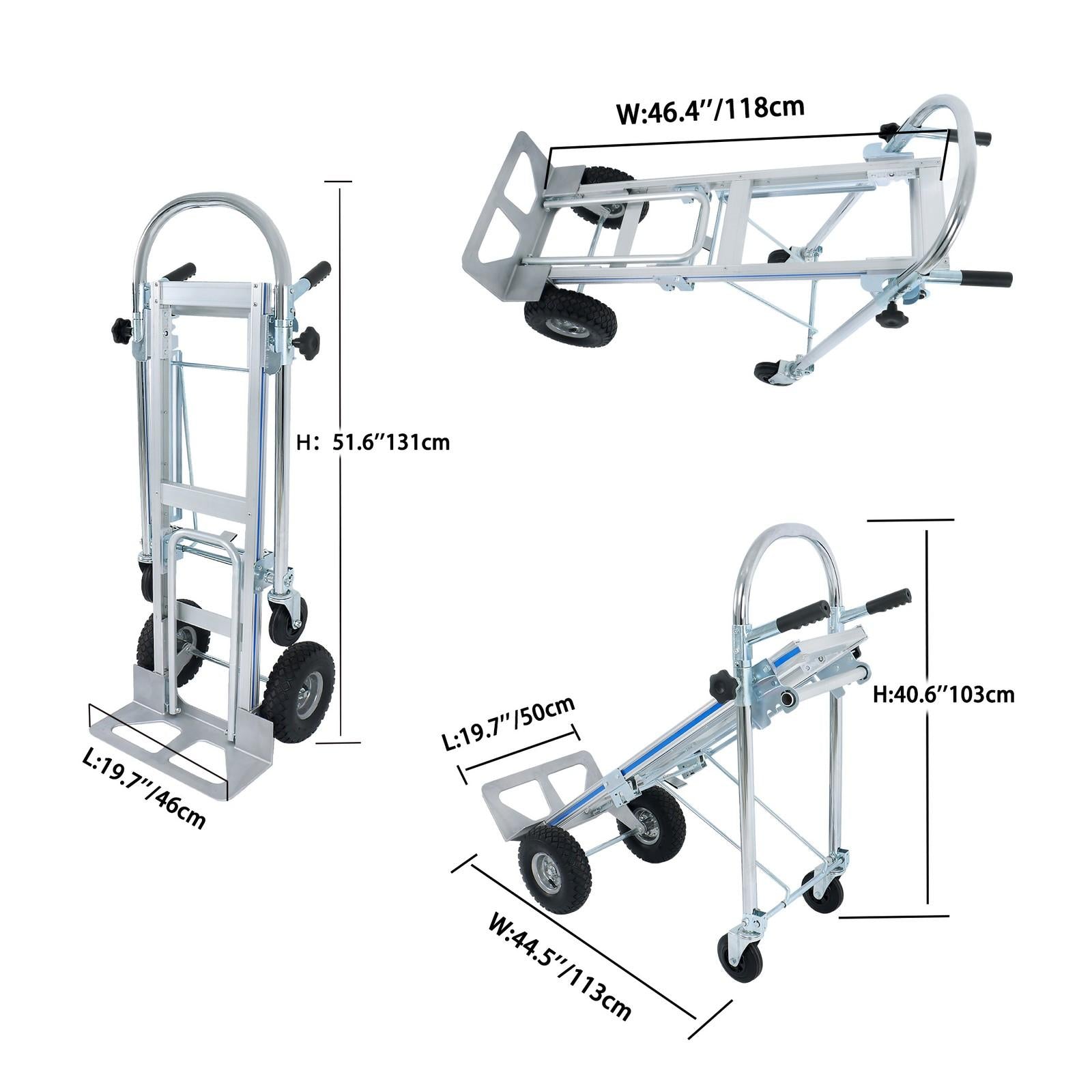 Folding Dolly Cart 1000lbs Capacity Aluminum Hand Truck Folding Trolley 4in1