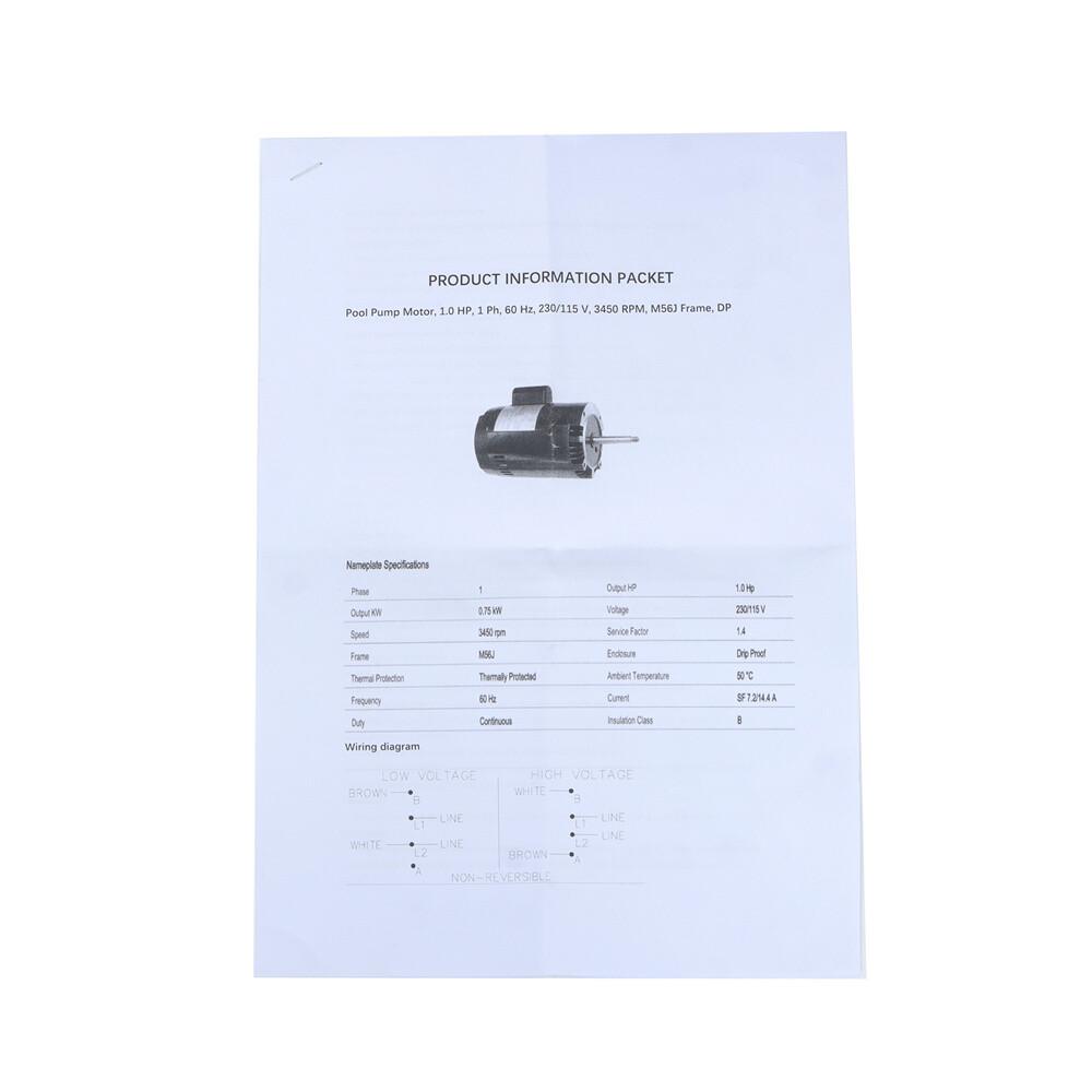 B128 Single Speed C-Face Full Rated 1HP 115V/230V Replacement Pool Pump Motor