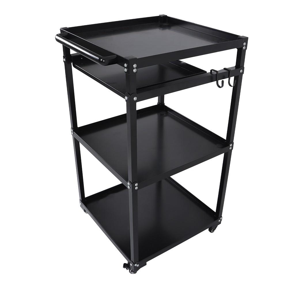 3-Shelf Aluminum Workstation Cart Utility Presentation Cart With Keyboard Tray