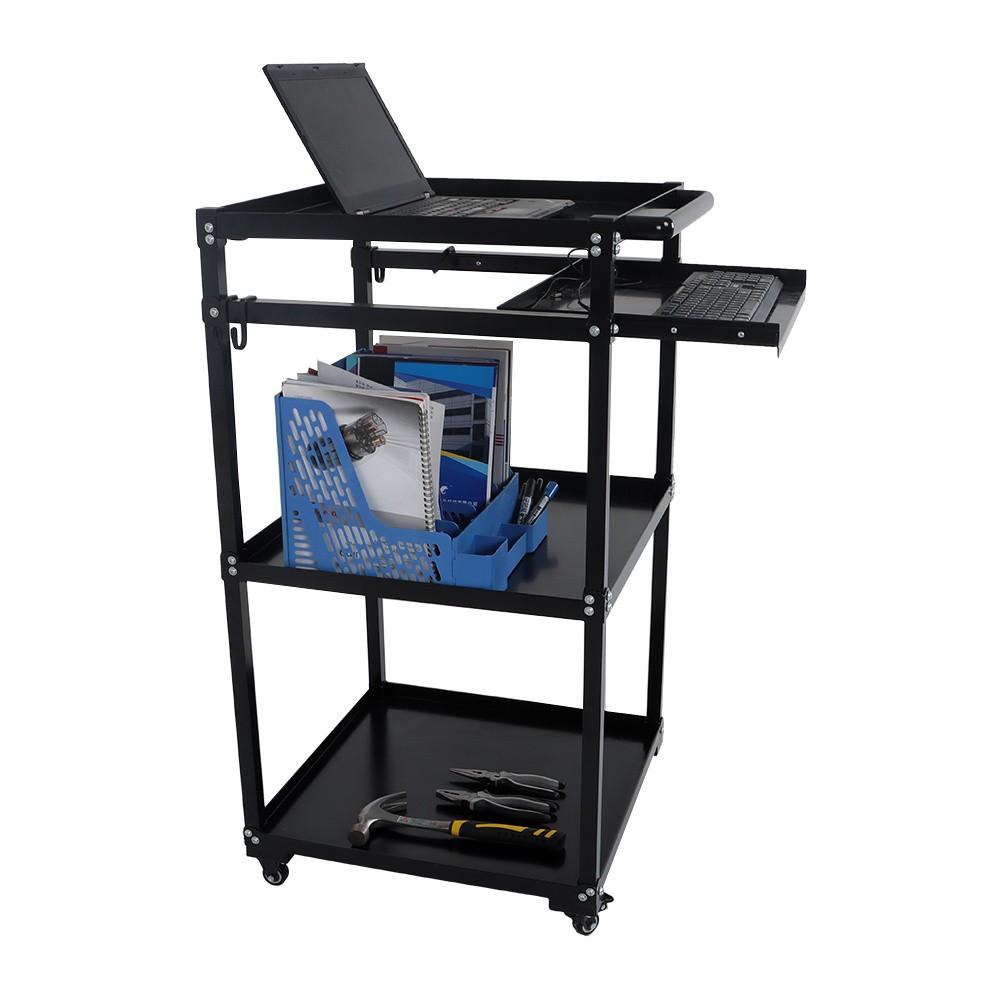 3-Shelf Aluminum Workstation Cart Utility Presentation Cart With Keyboard Tray