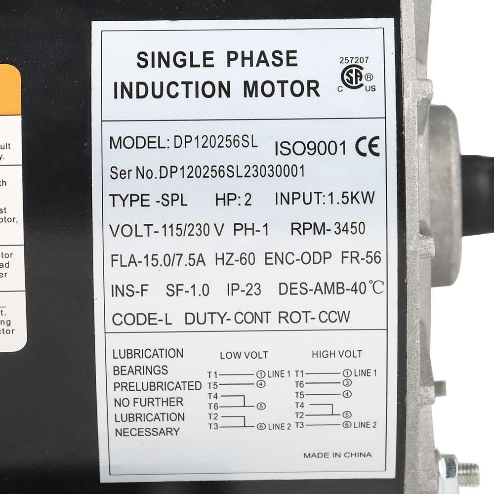 2HP SPL Compressor Duty Electric Motor 3450RPM 56 Frame 120/240V