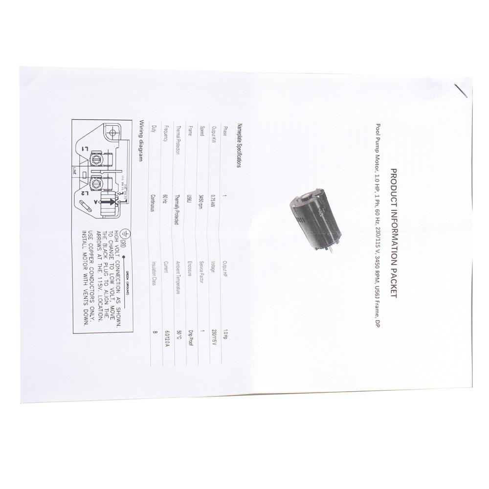 Swimming Pool Motor B228SE 1 HP 3450 RPM C-Face Pool Motor Single Speed