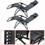 Outdoor Folding Dual-Purpose Leisure Chairs 178*67*110cm W/ Pillow & Holder 2Pcs