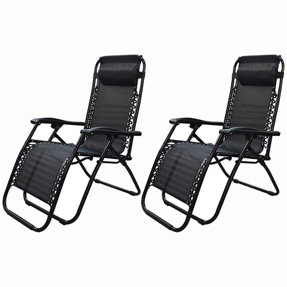 Outdoor Folding Dual-Purpose Leisure Chairs 178*67*110cm W/ Pillow & Holder 2Pcs
