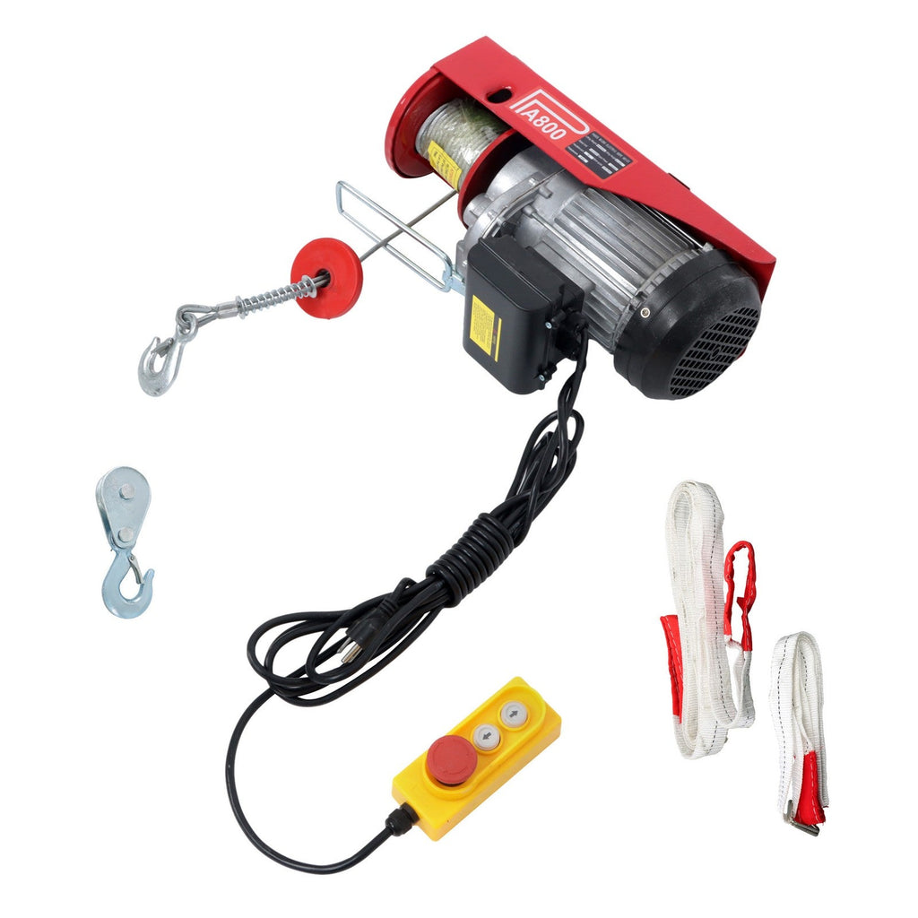 1760lbs 1350W Electric Hoist  with 13ft Lifting Belt+3.2ft Metal Ring Axle Belt