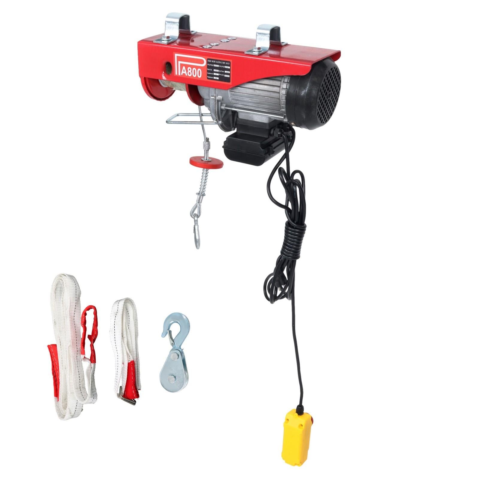 1760lbs 1350W Electric Hoist  with 13ft Lifting Belt+3.2ft Metal Ring Axle Belt