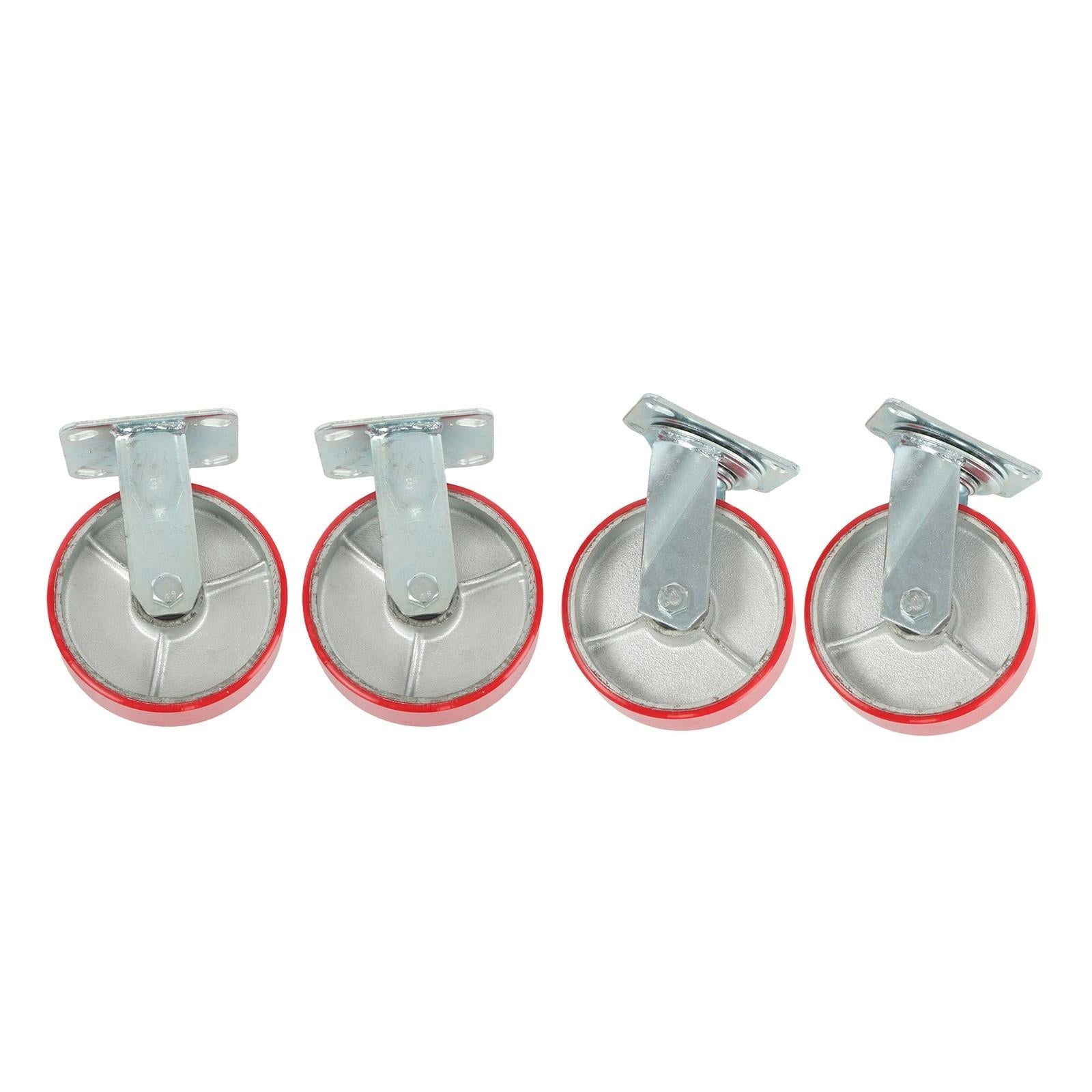 4 Pack 6" × 2" Swivel Caster Wheels 4800Lbs Polyurethane (2 Swivel & 2 Rigid)