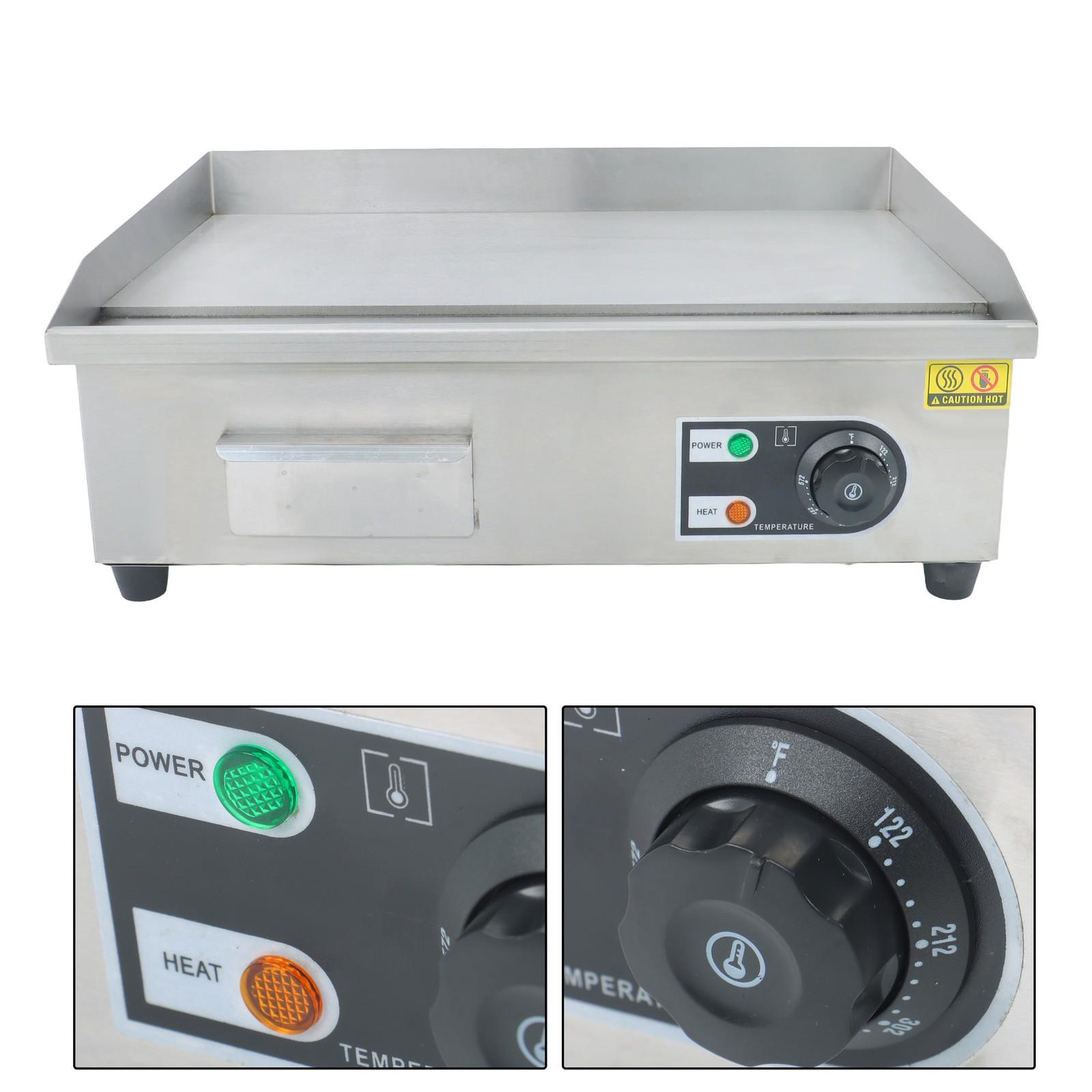 22" Flat Top Electric Grill 1600W Commercial Griddle Stainless Steel Countertop