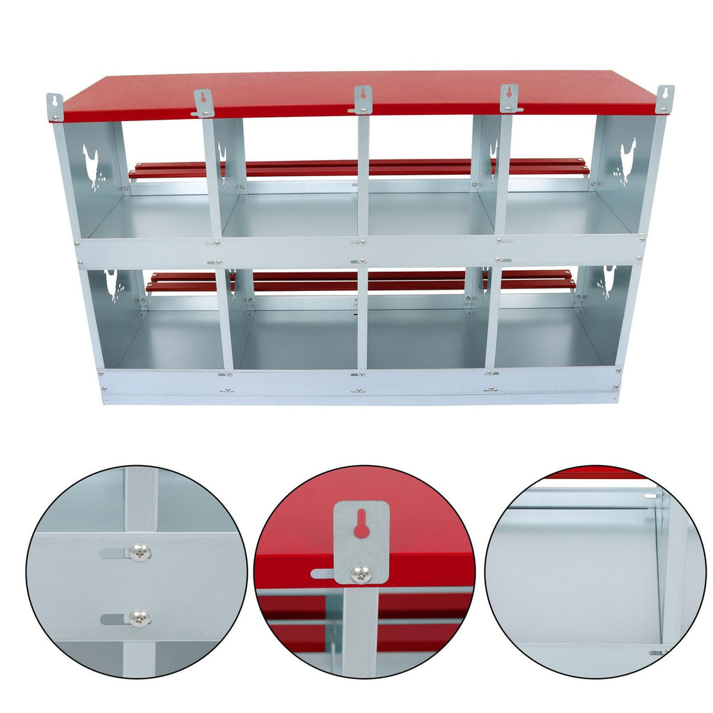 8-Compartment Metal Poultry Nest Box Wall Mount Easy Eggs Collection Large Vent