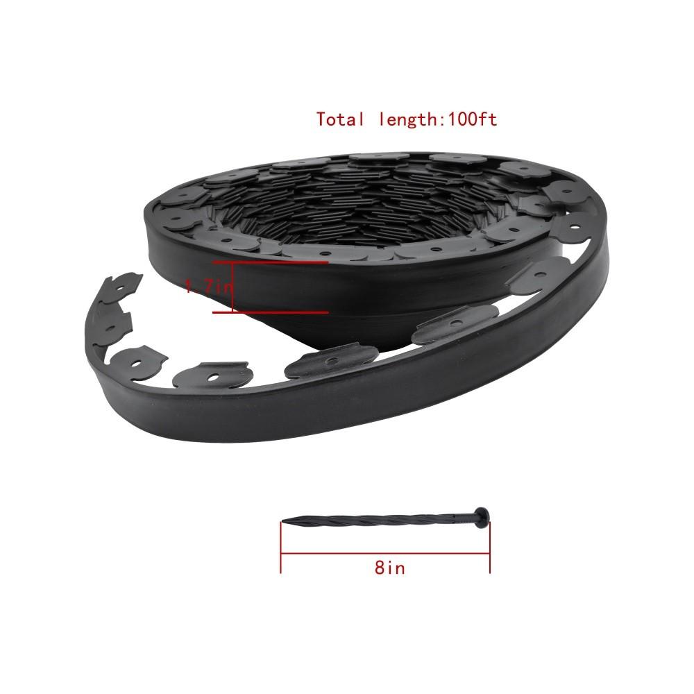 100FT 1.7" Garden Landscape Edging No Dig Lawn Edging Border With 64 8-In Spikes