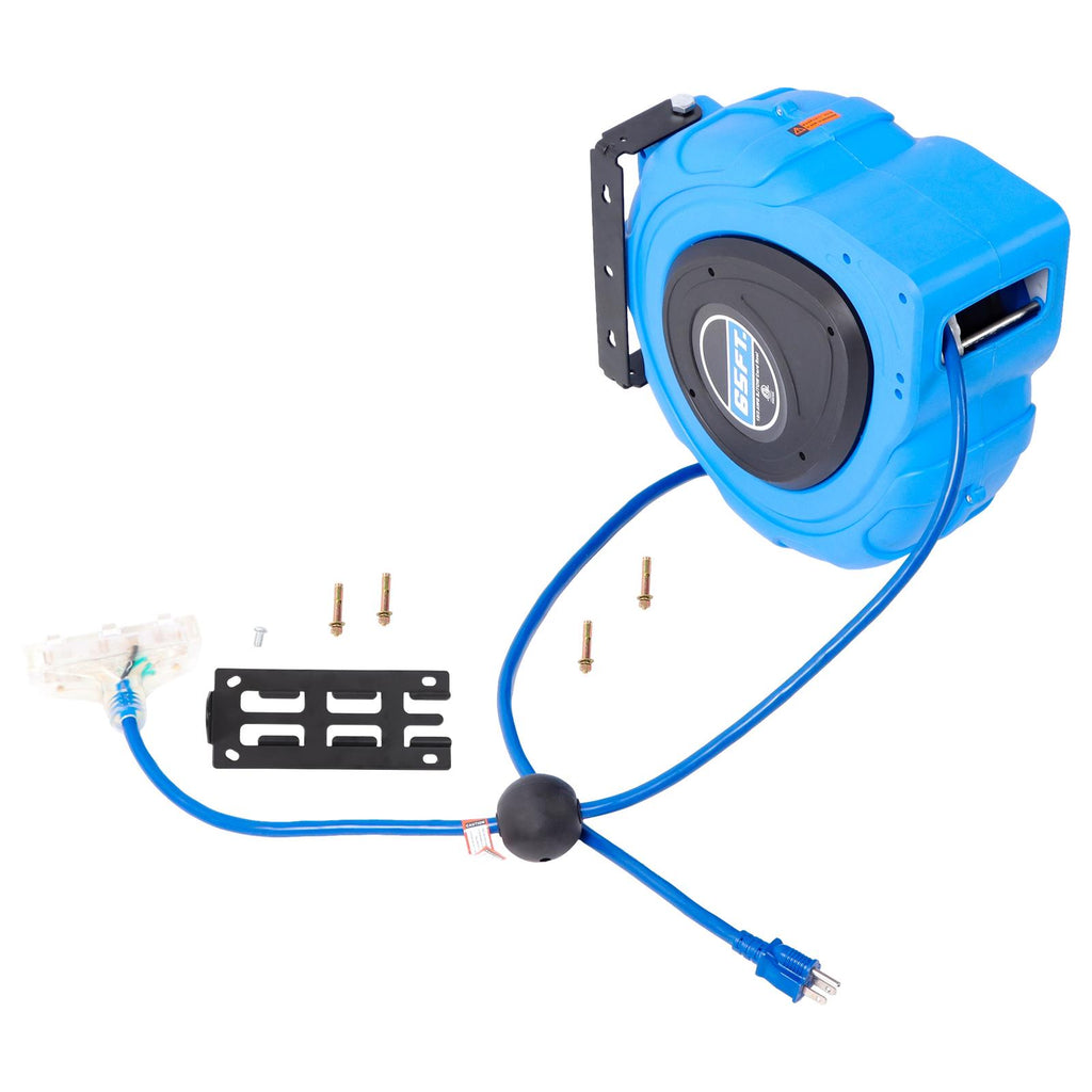 12-AWG/3C 65FT SJTOW Retractable Extension Cord Reel Power Cord Reel