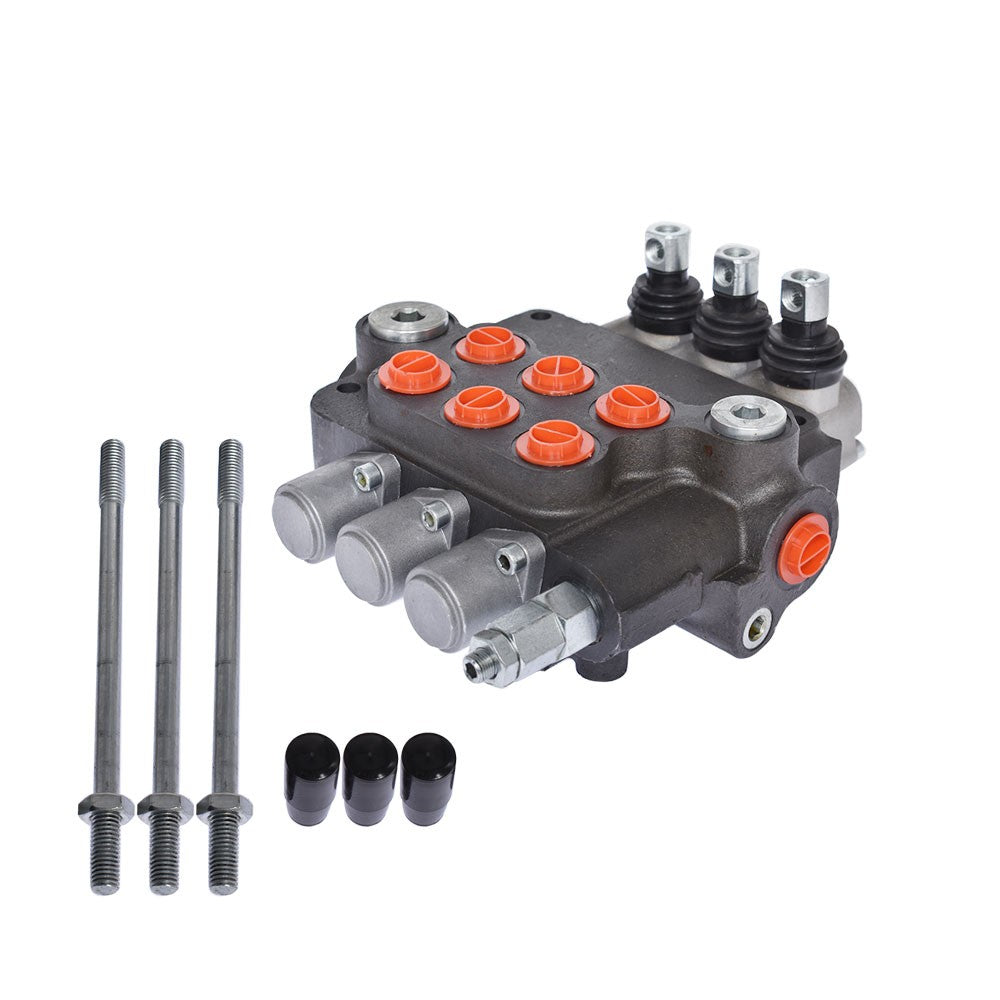 Hydraulic Monoblock 3 Spool 21 GPM Double Acting Control Valve SAE Ports