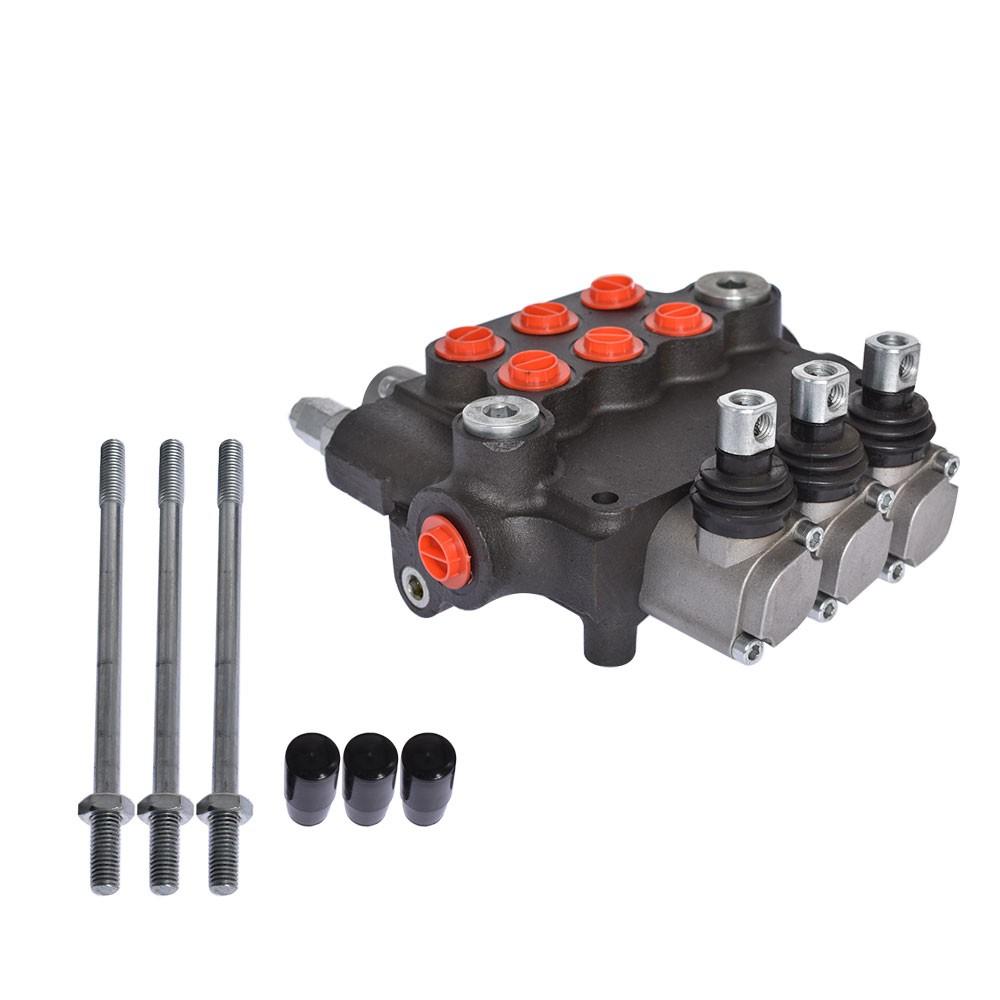Hydraulic Monoblock 3 Spool 21 GPM Double Acting Control Valve SAE Ports