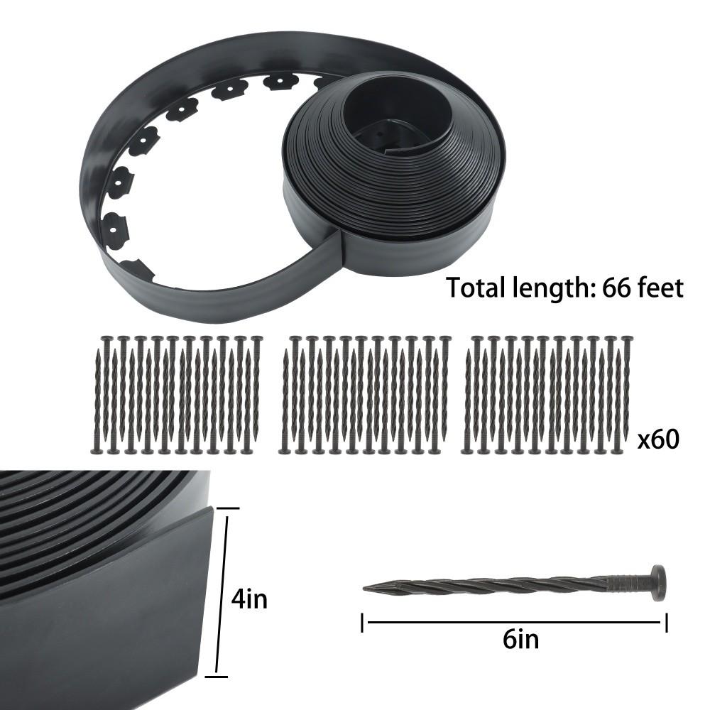 66FT 4" Garden Landscape Edging No Dig Lawn Edging Border With 60 6-In Spikes