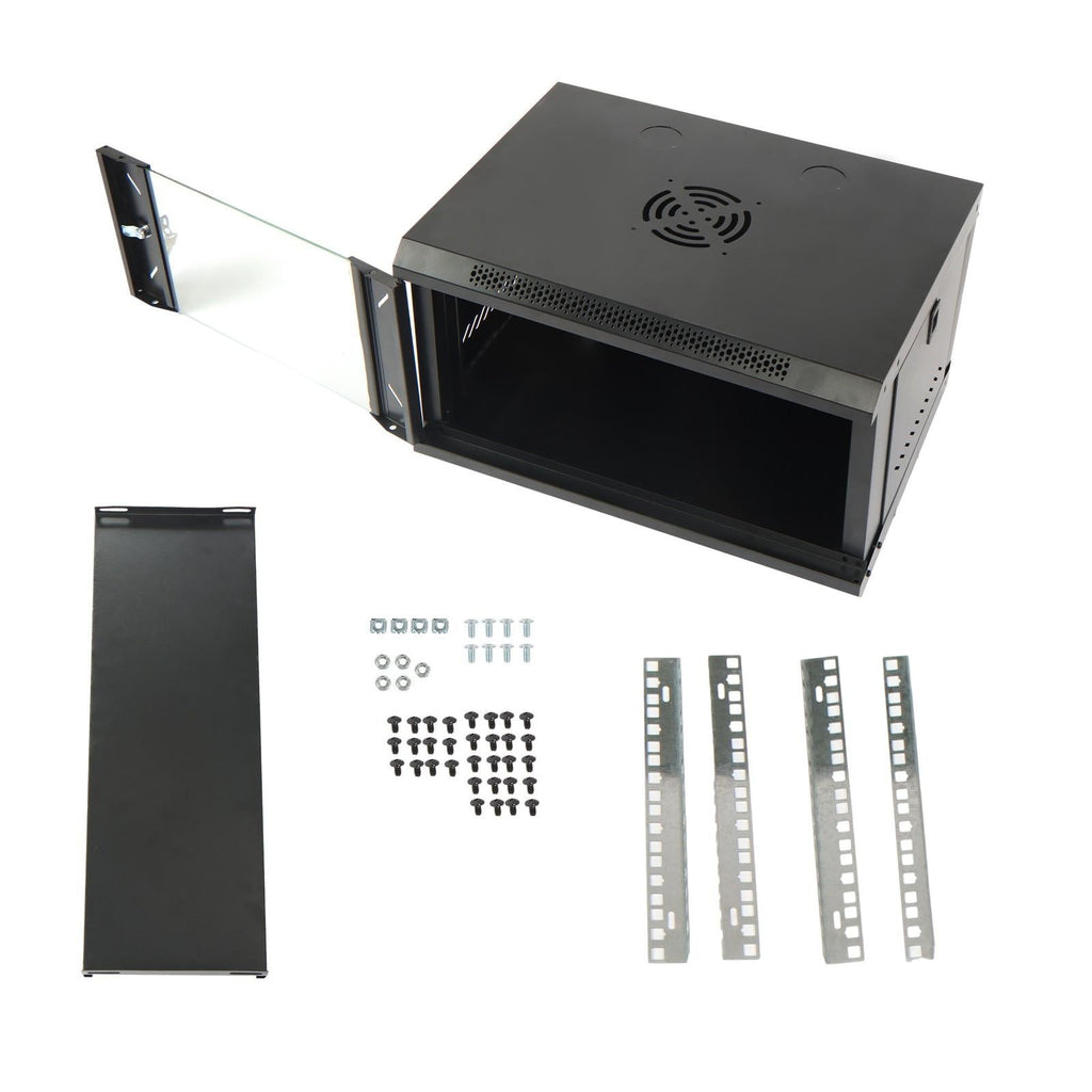 6U Wall Cabinet for Data Center, Office - 15.5" Deep, Secure Locking Glass Door